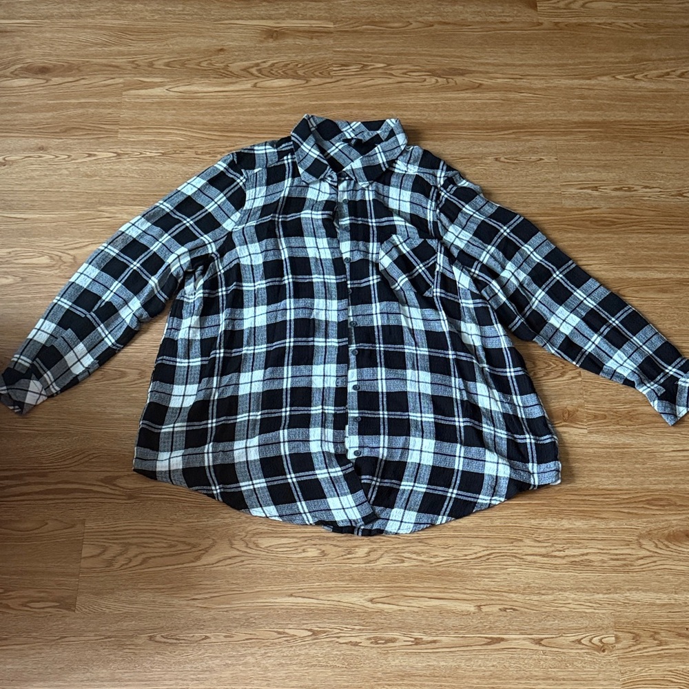 Torrid Black and White Plaid Button Down Shirt